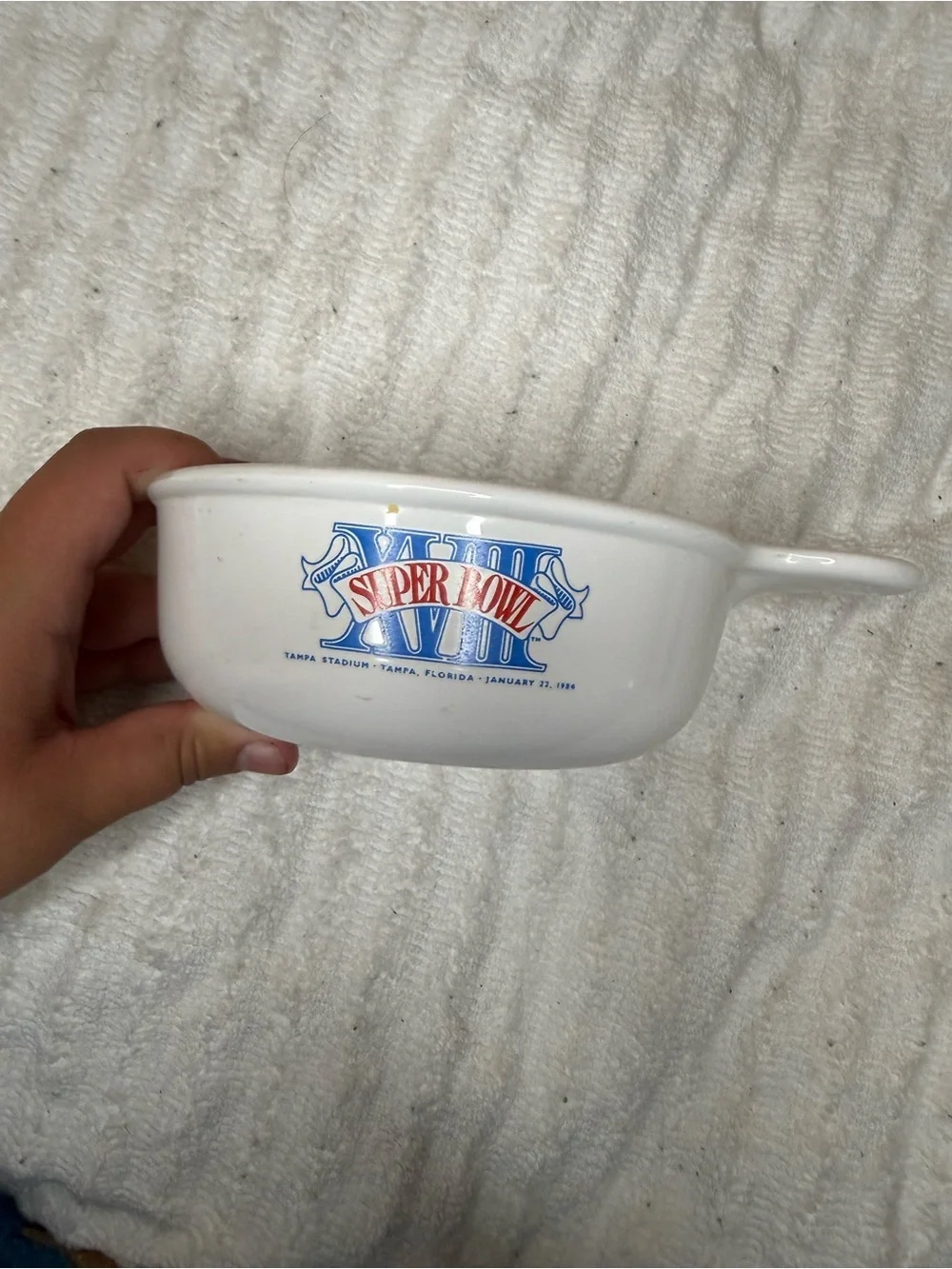 Super Bowl XVIII White Ceramic Soup Bowl with Handle